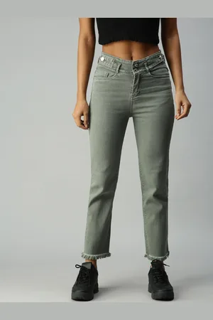 SHOWOFF Women Olive Green Straight Fit High-Rise Stretchable Jeans