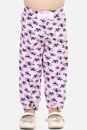 BownBee Girls Pink & Grey Printed Cotton Joggers