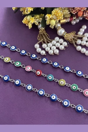 Digital Dress Room Men Set of 3 Silver-Toned & Blue Evil Eye Beads Rakhis