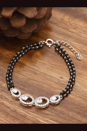 GIVA 92.5 Sterling Silver & Black Beadeded Mangalsutra Bracelet