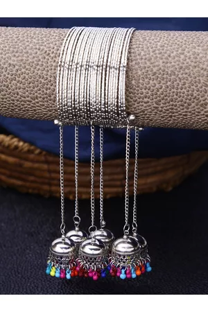 Yellow Chimes Women Silver Oxidised Jhumki Latkan Bangles