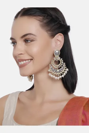 LAIDA Gold-Plated & Grey Handcrafted Crescent Shaped Chandbalis