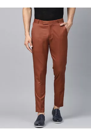 DENNISON Men Rust Red Smart Tapered Fit Solid Regular Trousers