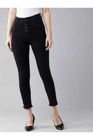 DOLCE CRUDO Women Black Skinny Fit High-Rise Clean Look Stretchable Cropped Jeans