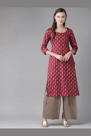 anayna Women Maroon & Golden Printed Straight Kurta
