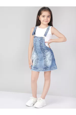 naughty ninos Girls Blue Solid Pinafore Dress