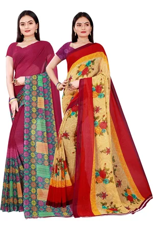 Florence Beige & Maroon Set of 2 Pure Georgette Printed Saree