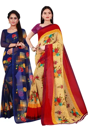 Florence Beige & Blue Set of 2 Pure Georgette Saree