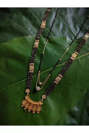 Digital Dress Room Set Of 2 Gold-Plated Black Beaded Mangalsutra
