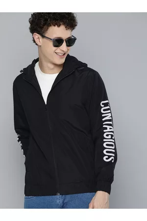 HERE&NOW Men Black & White Typography Printed Tailored Jacket