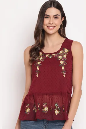Mayra Women Maroon Floral Embroidered Top