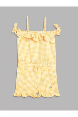 Elle Girls Yellow Checked Jumpsuit