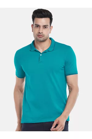 Pantaloons Men Teal Polo Collar Outdoor T-shirt