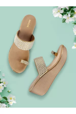 All Things Mochi Women Gold-Toned Woven Design Sandals