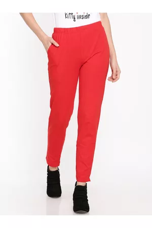 Dollar Missy Women Red Solid Classic Straight Fit Cigarette Trousers