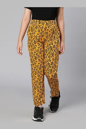 Oxolloxo Girls Yellow & Black Floral Printed Trouser