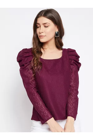 Imfashini Women Burgundy Lace Top