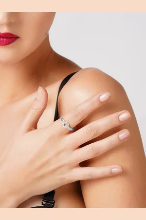 Ami Silver-Plated White CZ-Studded Adjustable Finger Ring
