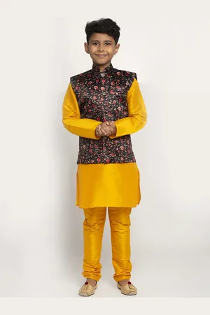 Kraft Boys Mustard Yellow Dupion Silk Kurta with Pyjamas