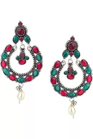 DESI COLOUR Red Crescent Shaped Chandbalis Earrings