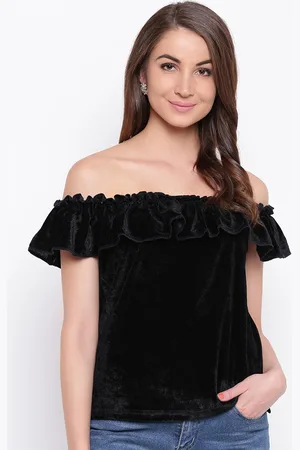 Mayra Black Off-Shoulder Flared Sleeves Bardot Top