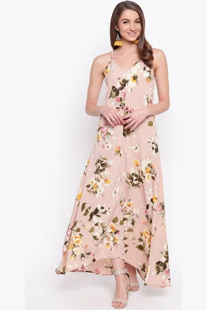 Mayra Women Nude-Coloured Floral Printed Maxi Dress