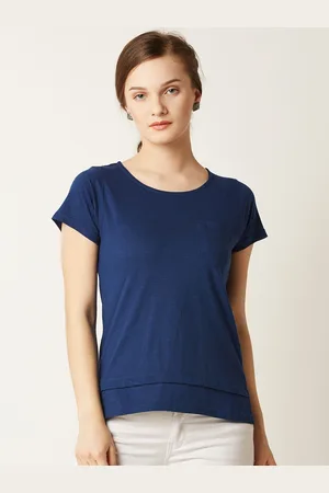 Miss Chase Women Navy Blue Solid Pure Cotton Top
