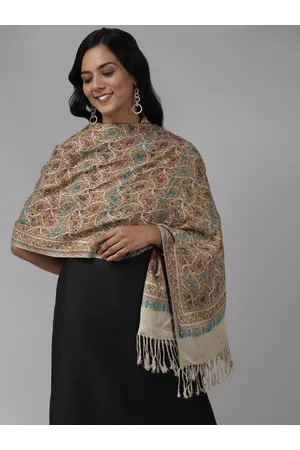 Indo Era Beige Paisley Woven Design Stole