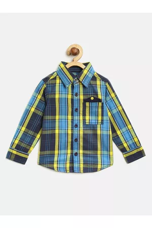 Nauti Nati Boys Navy Blue & Yellow Regular Fit Checked Casual Shirt