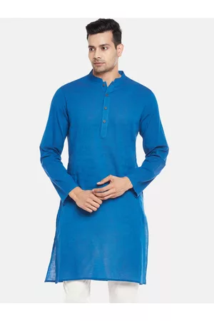Pantaloons Men Blue Solid Mandarin Collar Straight Kurta