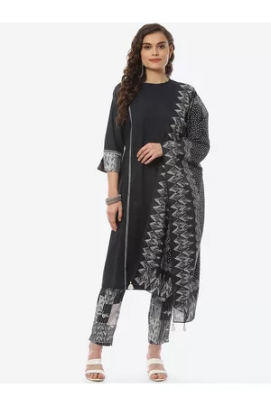 Biba Women Black Empire Pure Cotton Kurta with Trousers & With Dupatta