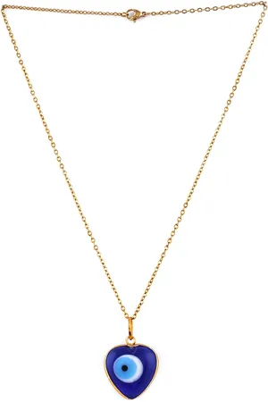 EL REGALO Women Blue & Gold-Toned Brass Handcrafted Evil Eye Chain Necklace