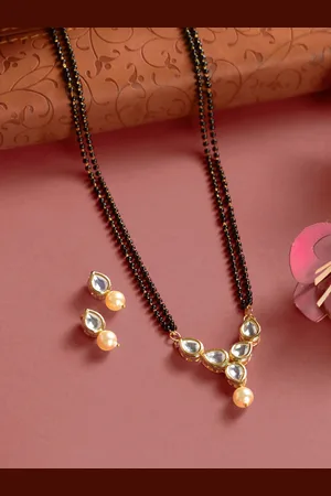 Priyaasi Gold-Plated White Pearl & Kundan Beaded Mangalsutra
