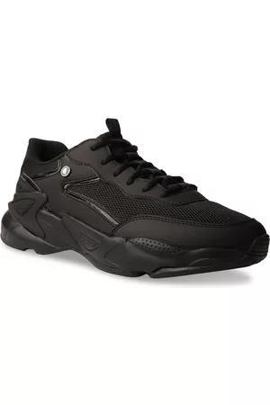 North Star Men Black Woven Design PU Sneakers
