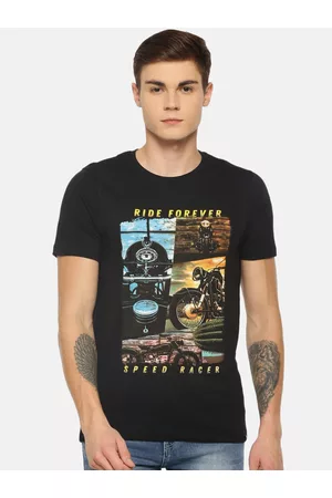 dollar Men Black Printed Round Neck T-shirt