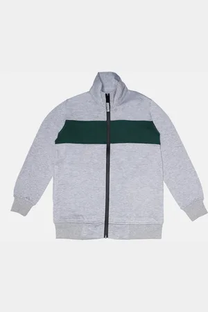 Chimprala Girls Grey Colourblocked Fleece Antimicrobial Longline Sporty Jacket with Patchwork