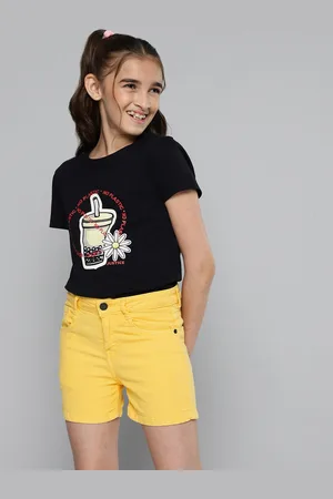 Justice Girls Yellow Solid Regular Fit Denim Shorts