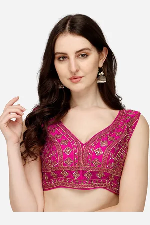 PUJIA MILLS Women Pink Embroidered Saree Blouse