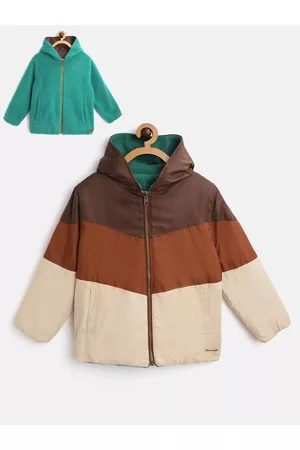 Cherry Crumble Kids Reversible Multicolor Cut & Sew Beaver Hooded Jacket