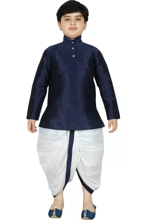 SG Boys Blue & White Solid Kurta with Dhoti Pants