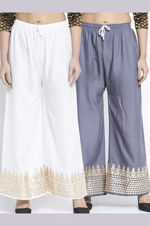 Jinfo Women White & Grey Set Of 2 Gota Printed Wide Leg Fit Palazzo
