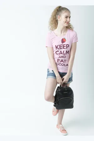 Huetrap Women Pink Printed Round Neck T-shirt