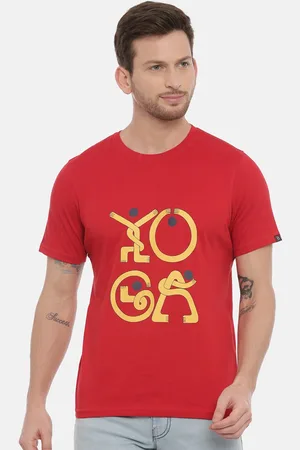Bushirt Men Red Printed Round Neck Pure Cotton T-shirt