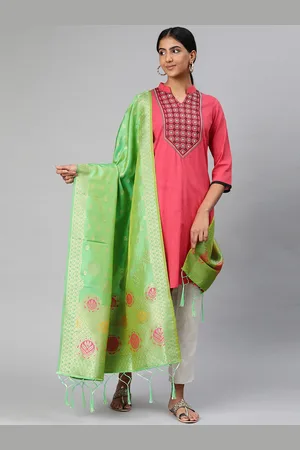 Mimosa Lime Green & Gold-Toned Woven Design Dupatta