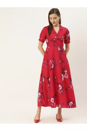 Deewa Women Magenta & Blue Floral Print Maxi Dress