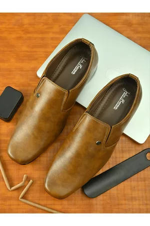 John Karsun Men Tan Brown Solid Formal Slip-Ons