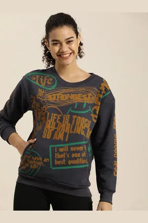 Difference of Opinion Women Grey Printed Oversized Sweatshirt