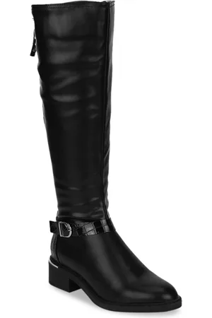 Truffle Collection Black Solid Block Heeled Boots with Buckles