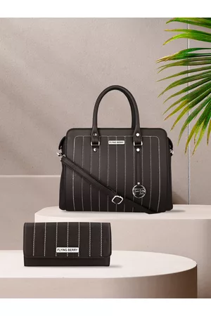 FLYING BERRY Black Textured Handheld Bag Combo