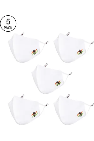 Masq Unisex Pack Of 5 White Solid 4-Ply Pure Cotton Adjustable Cloth Masks